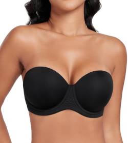 DotVol Damen Rückenfrei Ohne Träger Push Up Büstenhalter mit Geformte Cups für Abendkleider Trägerloser BH(70G,Schwarz) von DotVol