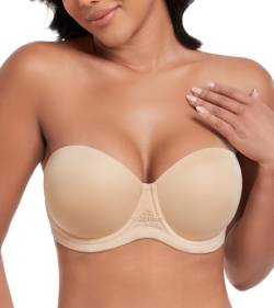 DotVol Damen Rückenfrei Ohne Träger Push Up Büstenhalter mit Geformte Cups für Abendkleider Trägerloser BH(80C,Beige) von DotVol