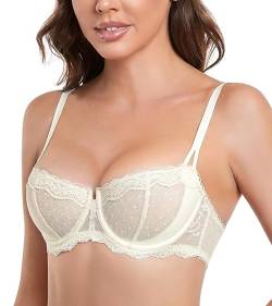 DotVol Damen Spitze Balconette BH Push Up Ungepolste Unterwäsche Convertible Multiway Bra Große Größen(Beige, 70A) von DotVol