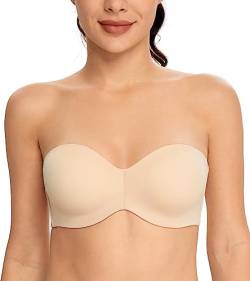 DotVol Damen Trägerloser BH Push Up mit Bügel Trägerlos Bandeau T-Shirt BH Große Größen Ungepolstert Minimizer BH(Beige, 75C) von DotVol