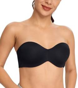 DotVol Damen Trägerloser BH Push Up mit Bügel Trägerlos Bandeau T-Shirt BH Große Größen Ungepolstert Minimizer BH(Schwarz, 80C) von DotVol