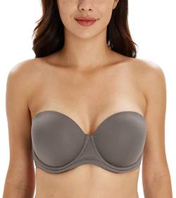 DotVol Damen Trägerloser BH Rückenfrei Ohne Träger Push Up Bra mit Geformte Cups für Abendkleider Ballkleider Brautkleider(75F,Grau) von DotVol