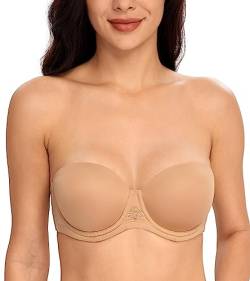 DotVol Damen Trägerloser BH Rückenfrei Ohne Träger Push Up Büstenhalter mit Geformte Cups für Abendkleider Ballkleider Brautkleider(70E,Pekannuss) von DotVol