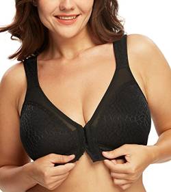 DotVol Damen Vollschalen Vorne Vershcluss Ohne Bügel Starker Halt Große Größen Funktioneller Minimizer BH(Schwarz, 100G) von DotVol