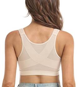 DotVol Damen Vorderverschluss BH Rückenstütze Haltungskorrektur Bra Vollschalen Ohne Bügel(70C,Glattes Beige) von DotVol