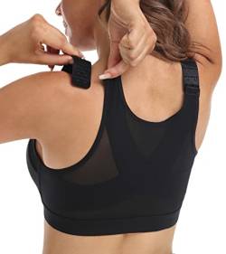 DotVol Damen Vorderverschluss BH Rückenstütze Haltungskorrektur Bra Vollschalen Ohne Bügel(75E,Glattes Schwarz) von DotVol