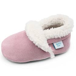 Dotty Fish Hausschuhe für Babys und Kleinkinder. Pantoffeln. Kinderschuhe. Krabbelschuh aus Wilderleder. Plüsch Warmes Fleecefutter. Hellrosa. 12-18 Monate (21 EU) Jungen. Mädchen von Dotty Fish