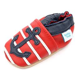 Dotty Fish Weiche Baby Kinder Lederschuhe mit weichen Wildledersohlen. Krabbelschuhe. Jungen. Rot und Blau Anker. 6-12 Monate (19 EU) von Dotty Fish