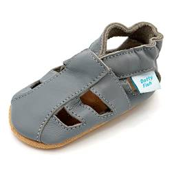 Dotty Fish Weiche Baby und Kleinkind Lederschuhe. Jungen und Mädchen. Sandalen grau. 0-6 Monate (17 EU) von Dotty Fish