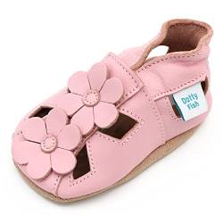 Dotty Fish Weiche Baby und Kleinkind Lederschuhe. Mädchen. Sandalen rosa mit Blumen. 0-6 Monate (17 EU) von Dotty Fish