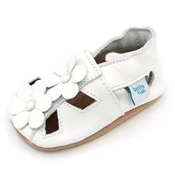 Dotty Fish Weiche Baby und Kleinkind Lederschuhe. Mädchen. Sandalen weiß mit Blumen. 12-18 Monate (21 EU) von Dotty Fish