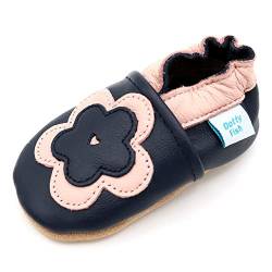 Dotty Fish Weicher Leder Krabbelschuhe Mädchen. Lauflernschuhe. Babyhausschuhe mit Wildledersohlen. Marineblau Rosa Blume. 3-4 Jahre (27 EU) von Dotty Fish