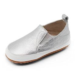 Dotty Fish sportliche Lederschuhe für Kinder. Jungen Mädchen Slip On Sportschuhe. Lauflernschuhe. Silber Slip On Kinderschuhe rutschfest (21 EU) 5 von Dotty Fish