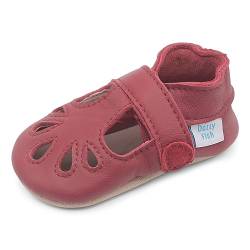 Dotty Fish weiche Leder Babyschuhe mit rutschfesten Wildledersohlen. Klassische T-Bar Schuhe für Mädchen rot. 0-6 Monate (17 EU) von Dotty Fish