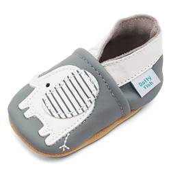 Dotty Fish weiche Leder Babyschuhe mit rutschfesten Wildledersohlen. Kleinkind Schuhe. Jungen und Mädchen. Grauer Elefant. 2-3 Jahre (25 EU) von Dotty Fish