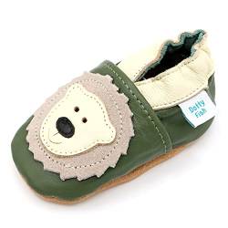 Dotty Fish weiche Leder Babyschuhe mit rutschfesten Wildledersohlen. Kleinkind Schuhe. Jungen. Olivgrün und Creme Bär. 0-6 Monate (17 EU) von Dotty Fish