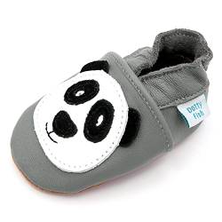 Dotty Fish weiche Leder Babyschuhe mit rutschfesten Wildledersohlen. Kleinkind Schuhe. Krabbelschuhe. Jungen. Grau Panda. 12-18 Monate (21 EU) von Dotty Fish