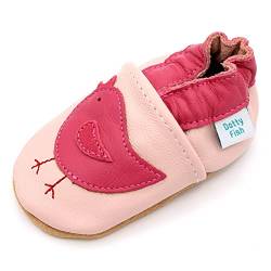 Dotty Fish weiche Leder Babyschuhe mit rutschfesten Wildledersohlen. Kleinkind Schuhe. Krabbelschuhe. Rosa Vogel. 0-6 Monate (17 EU) von Dotty Fish