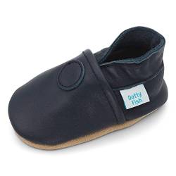 Dotty Fish weiche Leder Babyschuhe mit rutschfesten Wildledersohlen. Kleinkind Schuhe. Mädchen und Jungen. Einfach nur Marineblau. 2-3 Jahre (25 EU) von Dotty Fish