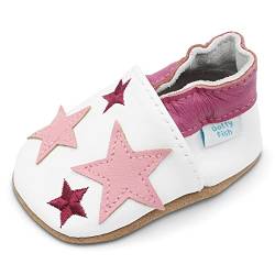 Dotty Fish weiche Leder Babyschuhe mit rutschfesten Wildledersohlen. Kleinkind Schuhe. Mädchen. Weiß und Hellrosa Sterne. 6-12 Monate (19 EU) von Dotty Fish