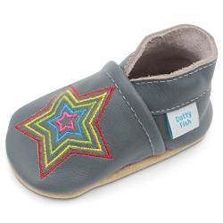 Dotty Fish weiche Leder Babyschuhe mit rutschfesten Wildledersohlen. Kleinkind Schuhe. Regenbogenstern dunkelgrau. 2-3 Jahre (25 EU) von Dotty Fish