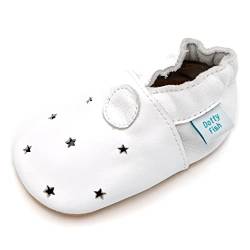 Dotty Fish weiche Leder Babyschuhe mit rutschfesten Wildledersohlen. Mädchen und Jungen. Weiß mit kleinen Sternen. 0-6 Monate (17 EU) von Dotty Fish