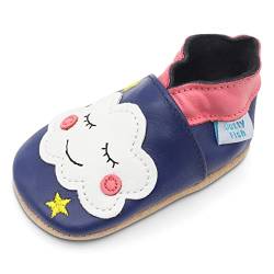 Dotty Fish weiche Leder Babyschuhe mit rutschfesten Wildledersohlen. Mädchen. Blauer Schuh mit Wolke der süßen Träume. 6-12 Monate (19 EU) von Dotty Fish