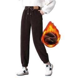 Dotwites Damen-Jogginghose mit Fleece-Futter, dicke Cordhose, Übergröße, hohe Taille, kaltes Wetter, Jogginghose mit Taschen, coffee, L von Dotwites