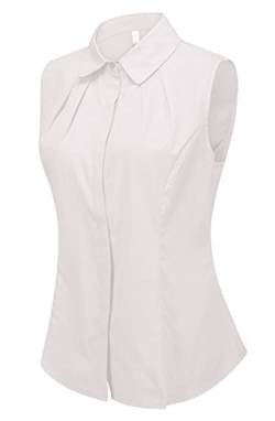 Double Plus Open Damen Bluse aus Baumwolle, ärmellos, Button-Down-Hemd mit Kragen, Weiß, 34 von Double Plus Open