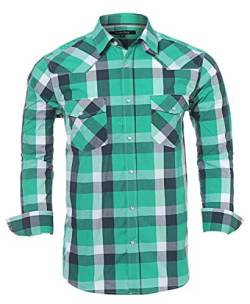 Western-Shirts für Herren mit Druckknöpfen, Regular Fit, kariert, langärmelig, lässig - Grün - Mittel von Double Pump