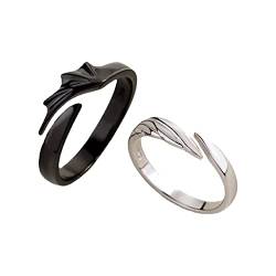 Damen-Damenring Edelstahl Paar passende Ringe für Mann und Frau individuell verstellbar Sonne Mond Ring Set Engel Teufel Drache offene Ringe Paar passende Versprechen Ringe Ringe (d-Black, One Size) von Doublehero