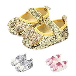 Doublehero Baby Mädchen Prinzessin Schuhe, Lauflernschuhe Bowknot Schuhe, Babyschuhe Mode Kinder Ballerina Prinzessin Casual Flache, Sneaker Weiche Schuhe (Golden, 12_Months) von Doublehero