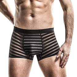 Doublehero Boxershorts Herren Männer Unterwäsche Unterhosen Männer 3 Stück Unterhose Sexy Sommer Dünne Transparente Eisseide Boxer Atmungsaktive Taille Hosen Unterwäsche Herren Brief (Black, XXXL) von Doublehero