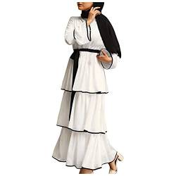 Doublehero Damen Schichtung Muslim Kleider Abaya Maxi-Kleid Muslimische Islamische Roben Dubai Langarm Gebetskleidung Frauen Arabische Maxikleid Große Großen von Doublehero