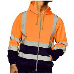 Doublehero Herren Fleece Jacke Reflektierend Vlies Schutzjacke Mode Reißverschluss Übergangsjacke mit Kapuzen Mantel Leichte Funktionsjacke Outdoor Freizeitjacke Streetwear (XXL,Orange) von Doublehero