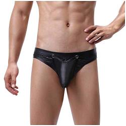 Doublehero Herren String - String mit Beutel und Funktionsloch für Männer Einfarbig Leder G-String Boxershorts Tanga Lingerie Sexy Höschen Thongs von Doublehero