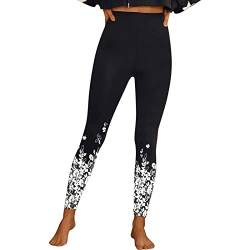 Doublehero Yogahose Damen Lang, Schlaghose Hosen für Frauen High Taille Sports Leggings Langer Druck Hosen Strumpfhose Leggins 3/4 Damen Mit Spitze von Doublehero