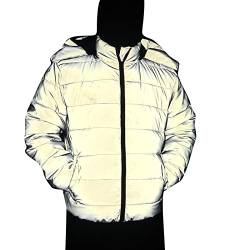 Glow Hip Hop Coat Graue reflektierende Jacke für Damen Abnehmbarer Kapuzenreißverschluss Warmer Kurzmantel mit Taschen Angebote Schmuck Damen von Doublehero