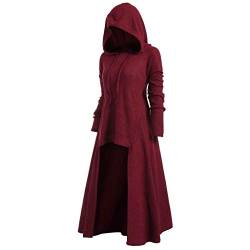 Gothic Kleid Damen Cosplay Kleidung Tops Fashion Cloak High Pullover mit Kapuze Plus Vintage Low Womens Size Bluse Damenmantel (Wine, XXXXL) von Doublehero