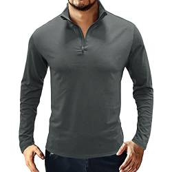 Langarmshirt Sport Herren Männliches Sommer-beiläufiges festes Reißverschluss-Kragen-T-Shirt Langarm-Stehkragen-Oberseiten-T-Shirt für Männer Herren Langarmshirts (Grey, M) von Doublehero