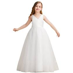 Mädchen Kleider Party Kleider Elegant Kinder Prinzessin Kleid Kleid Schleife ärmellose Kleidung Kleinkind Tüll 4-14 Jahre Solide Prinzessin Party Kinderkostüm Mädchen Mit Trägern (White, 11-12 Years) von Doublehero