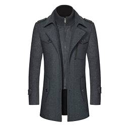 Winddichte Arbeit Bomberjacke Herren-Herbst- und Wintermantel Doppelkragen Wollmäntel Verdickter Kragen Mittellanger Wollreißverschluss-Trenchcoat Fahrradjacke Herren (Grey, XXXL) von Doublehero