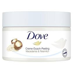 Dove Creme-Dusch-Peeling Macadamia & Reismilch Scrub Körper Peeling für geschmeidige Haut Hautpflege mit Jojobawachs-Perlen 225 ml von Dove