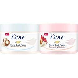 Dove Dusch-Peeling Macadamia & Reismilch, 4er Pack (4 x 225 ml) + Dove Creme-Dusch-Peeling für seidig glatte Haut Granatapfel & Sheabutter mit reichhaltiger Textur, 4er Pack (4 x 225 ml) von Dove