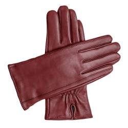Downholme – Damenhandschuhe aus veganem Kunstleder mit warmer Fütterung – Touchscreen-kompatibel (Burgunderrot, L) von Downholme