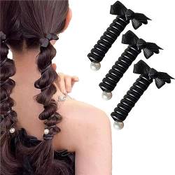 Bowknot Braided Telephone Wire Hair Bands, Spiral Hair Ties for Women Phone Cord, Ponytail Braids Fixed Hair Rope Accessory for Women and Girl (Black-3pcs) von Doxenem