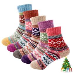 Doyomtoy Vintage Stricksocken, 5 Paar Thermosocken Damen Wollsocken Winter Damen Socken Wintersocken Geschenke für Damen Weihnachten 36-42 von Doyomtoy