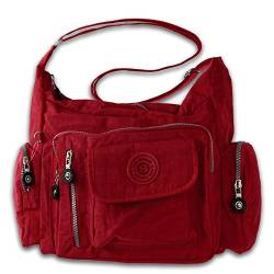 DrachenLeder Damenhandtasche Schultertasche Tasche rot Nylon 30x15x22 OTJ204R Nylon Schultertasche von DrachenLeder