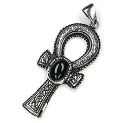 Drachensilber Ankh schwarzer Onyx 925 Silber Anhänger ewiges Leben ägyptischer Schmuck Amulett Henkelkreuz schwarz von Drachensilber