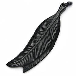 Drachensilber Feder Schmuck Anhänger aus Horn, Ketten Länge: 6,5cm inkl. Textilband von Drachensilber